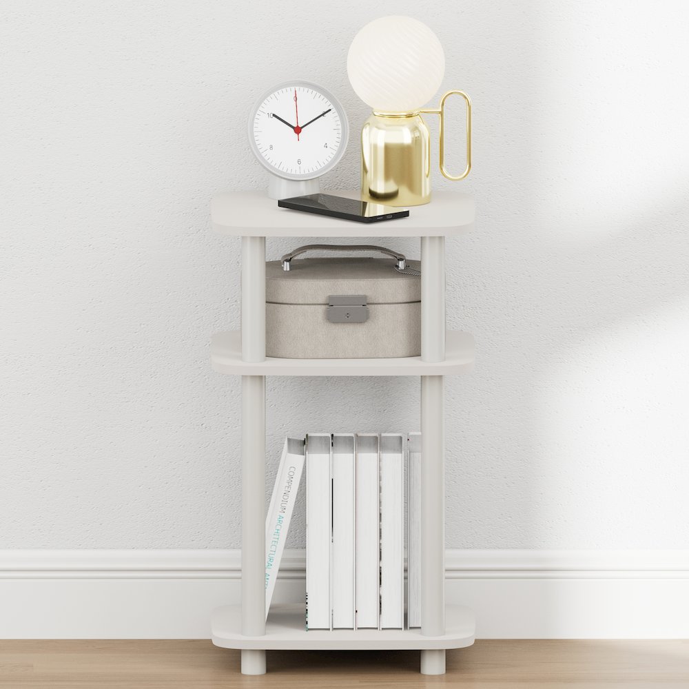 JUST Night Stand, 3-Tier Turn-N-Tube, Round Curve Corner Side Table, White. Picture 6