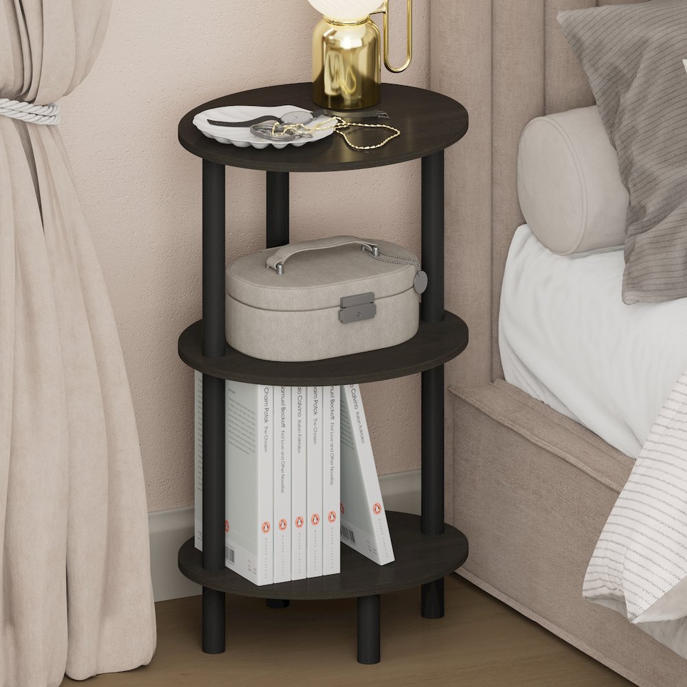 TURN-N-TUBE 3-Tier Oval Night Stand, Espresso. Picture 4