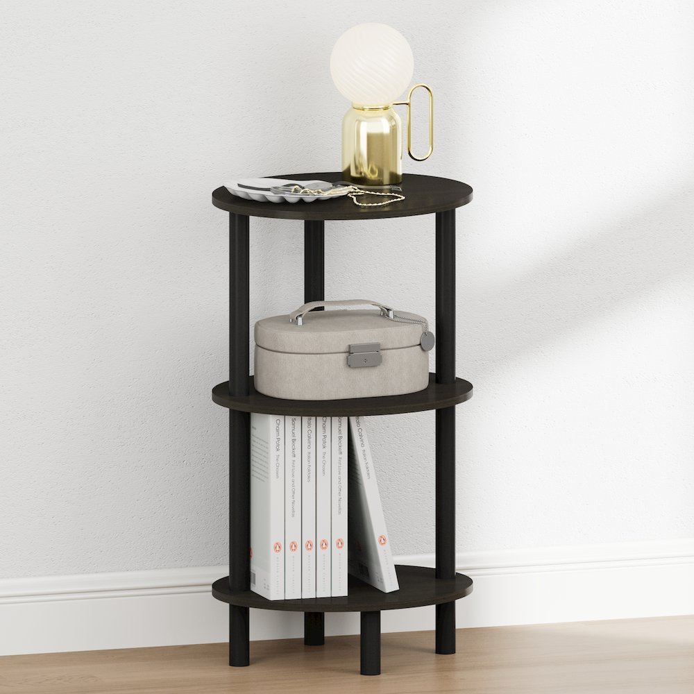 TURN-N-TUBE 3-Tier Oval Night Stand, Espresso. Picture 2