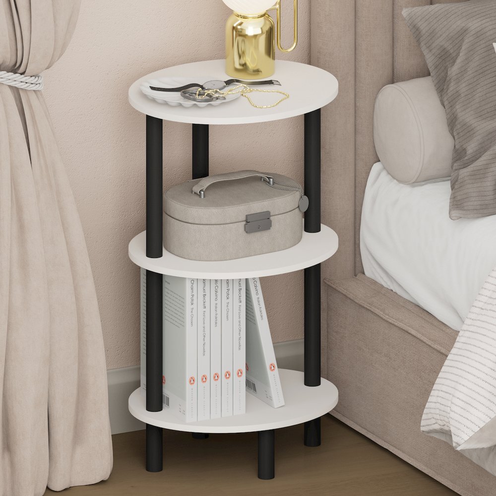 TURN-N-TUBE 3-Tier Oval Night Stand, Toolless Assembly Narrow Nightstand, White. Picture 4