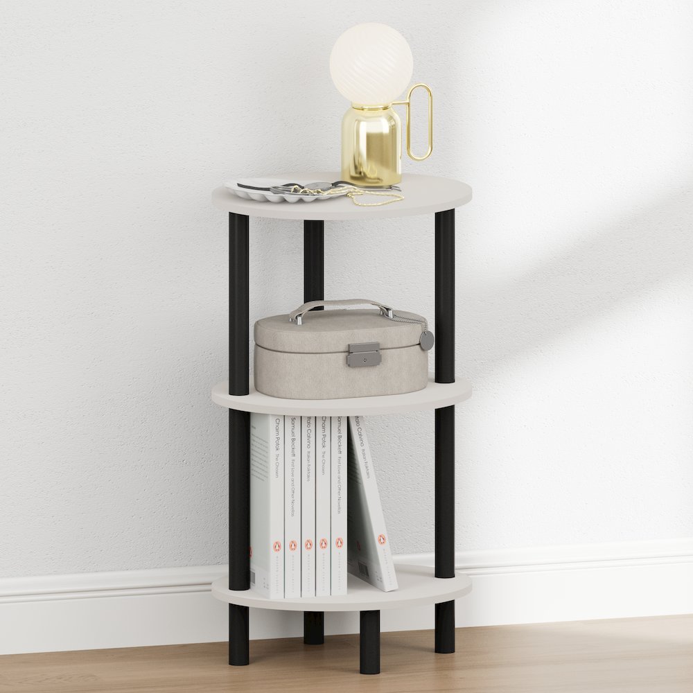 TURN-N-TUBE 3-Tier Oval Night Stand, Toolless Assembly Narrow Nightstand, White. Picture 2