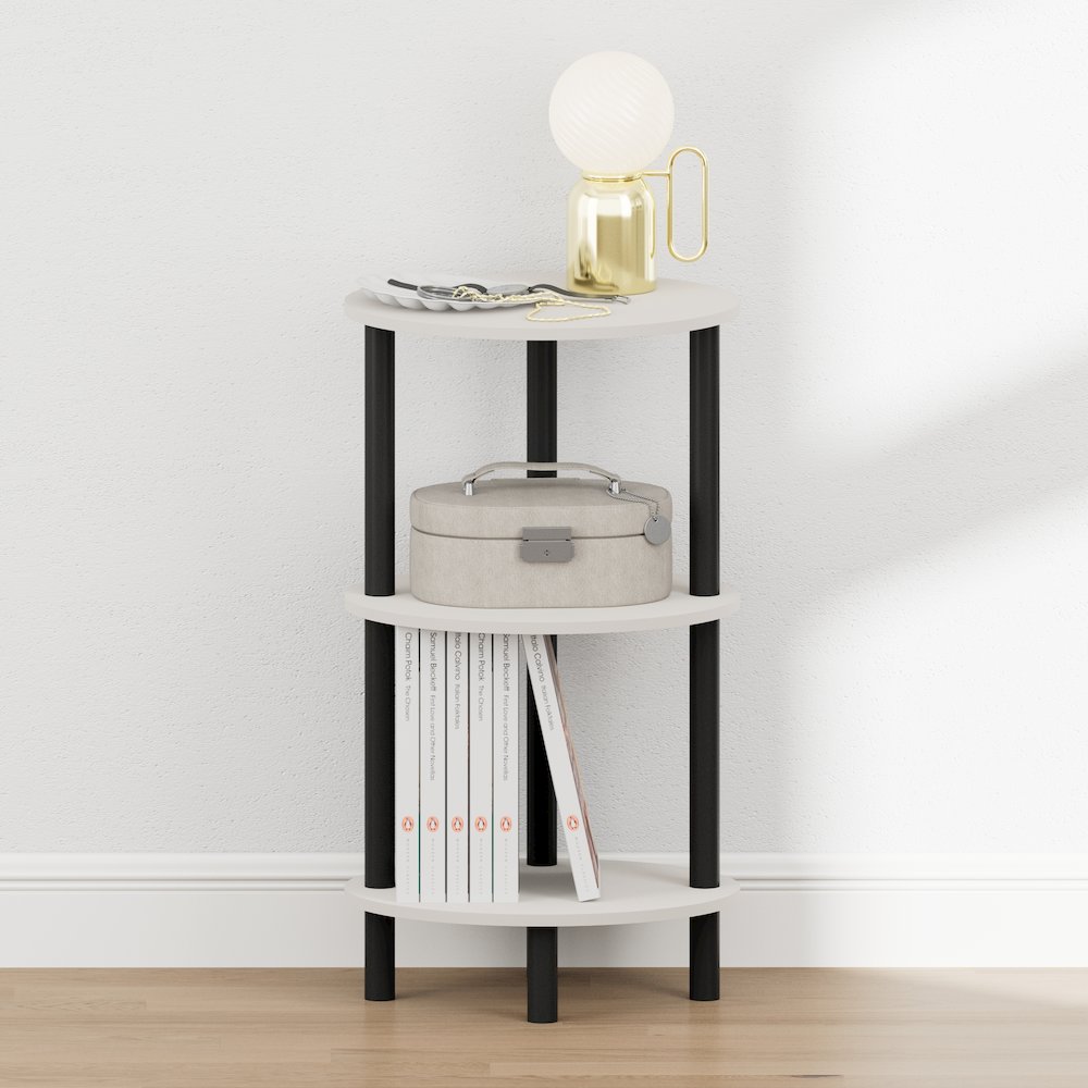 TURN-N-TUBE 3-Tier Oval Night Stand, Toolless Assembly Narrow Nightstand, White. Picture 6