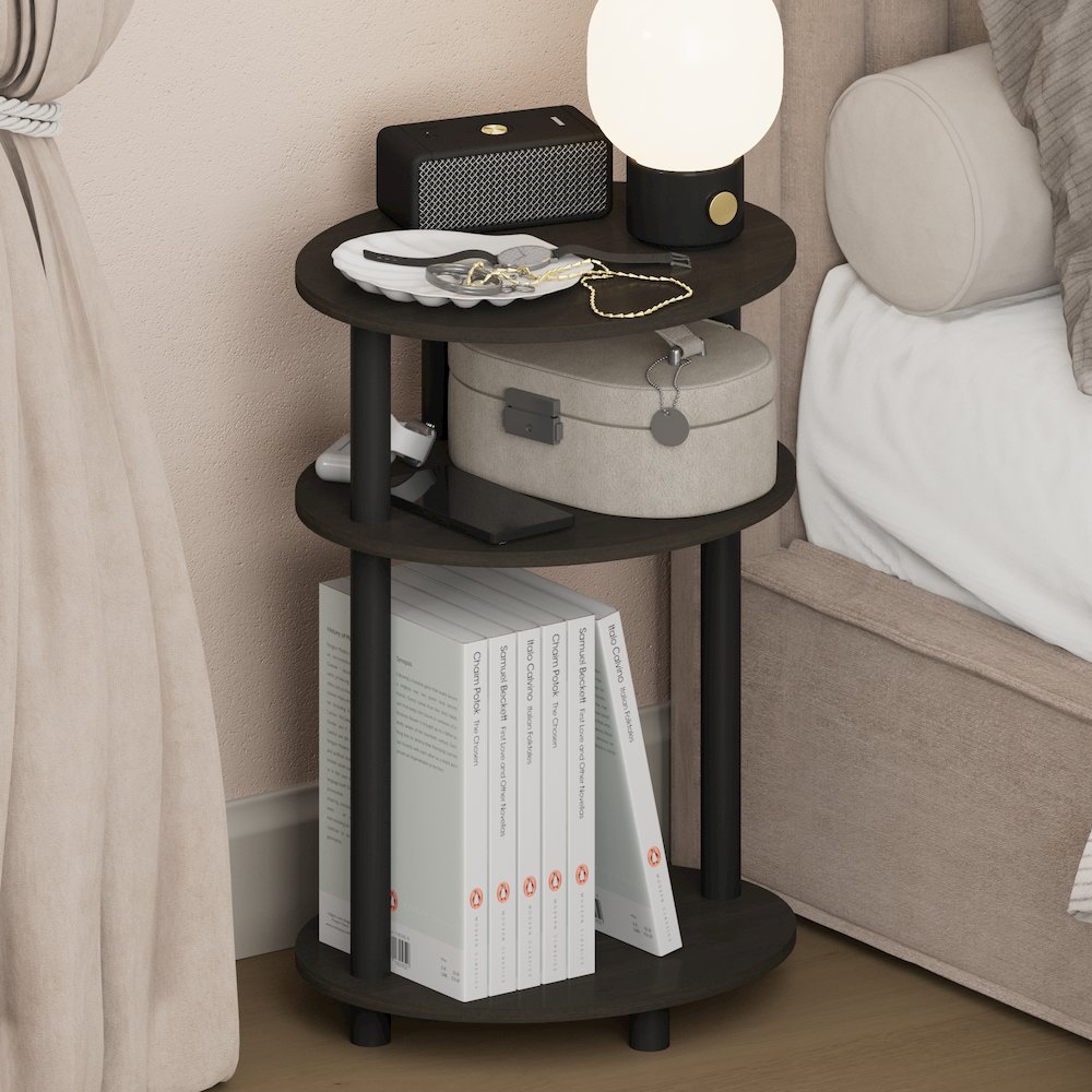 TURN-N-TUBE 3-Tier Oval Night Stand, Modern Compact Side Table, Espresso. Picture 4
