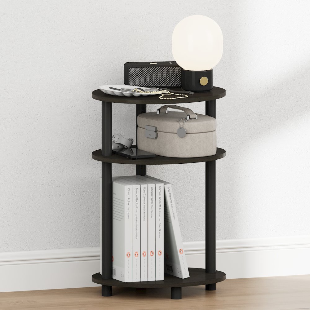 TURN-N-TUBE 3-Tier Oval Night Stand, Modern Compact Side Table, Espresso. Picture 2