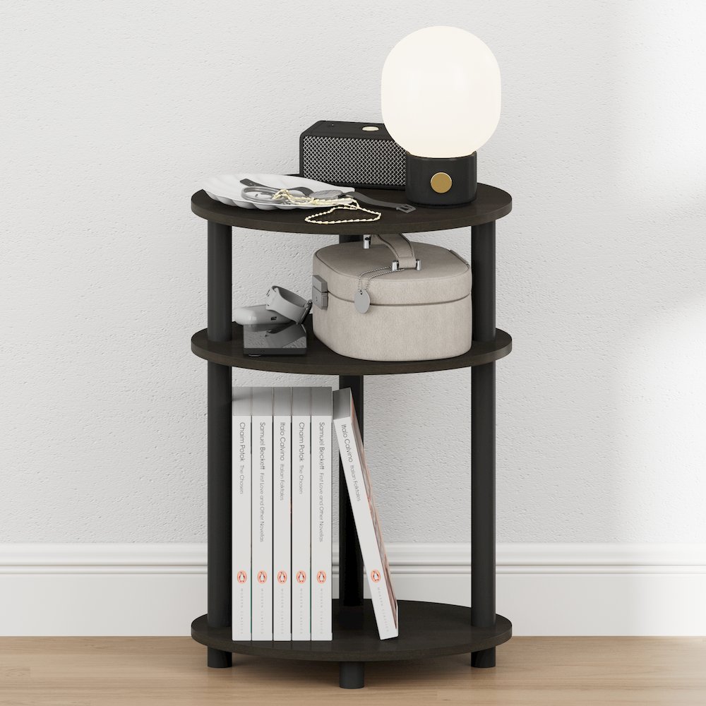 TURN-N-TUBE 3-Tier Oval Night Stand, Modern Compact Side Table, Espresso. Picture 6