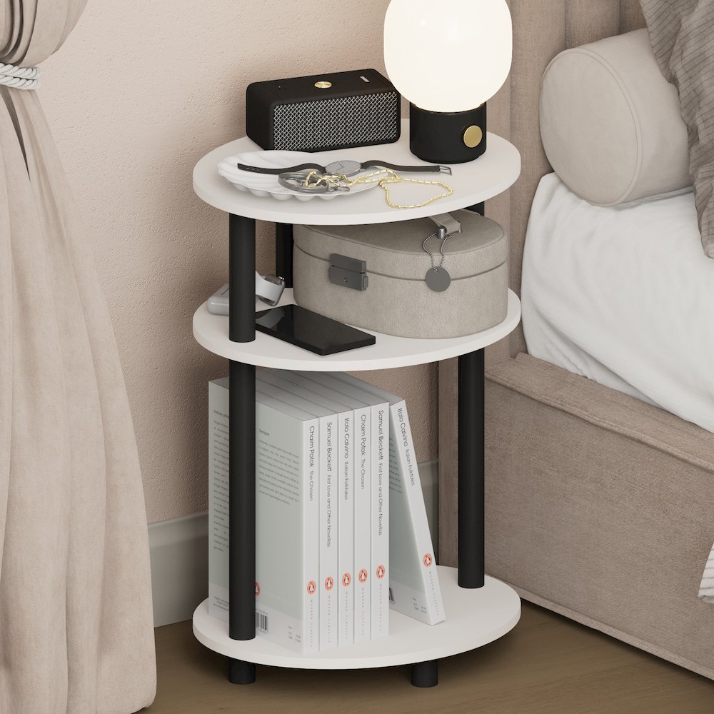 TURN-N-TUBE 3-Tier Oval Night Stand, Modern Compact Side Table, White. Picture 4