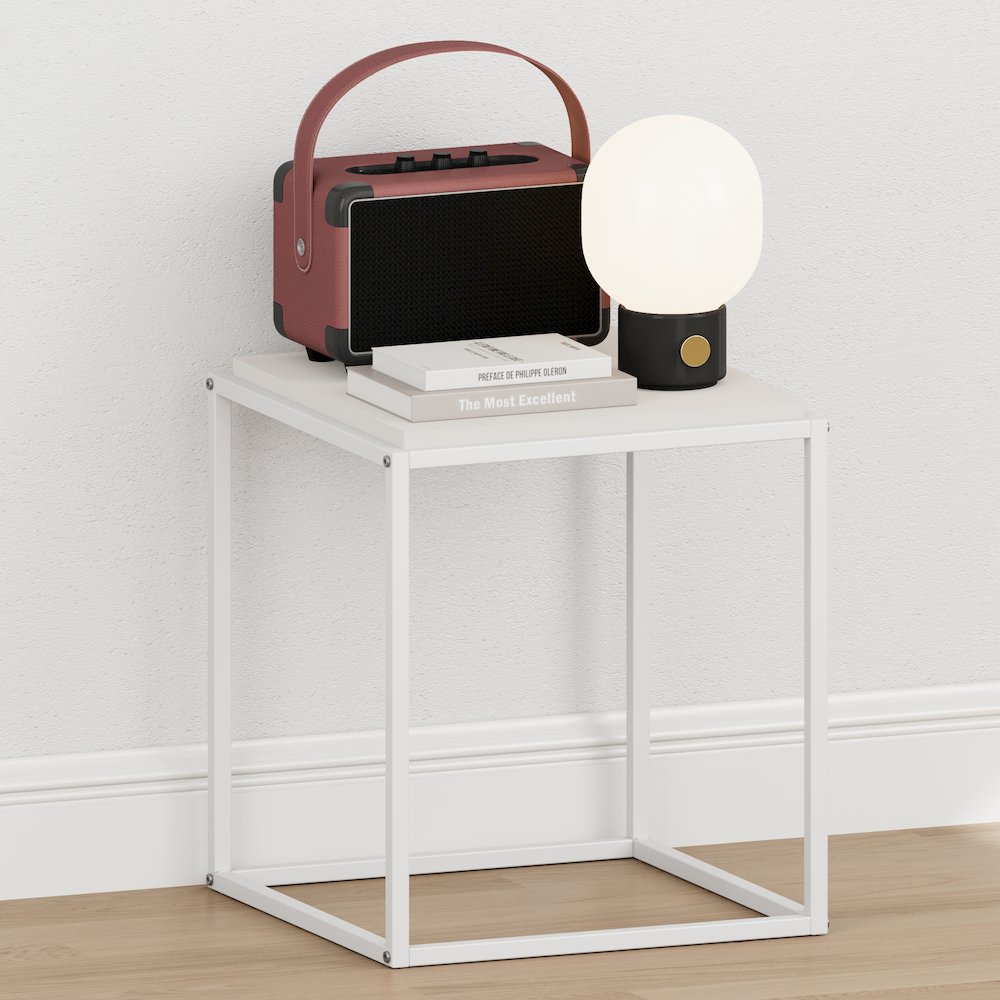 MORETTI Night Stand, 1-Tier Stackable Metal Frame Nightstand, Solid White. Picture 2