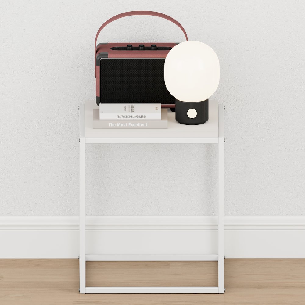 MORETTI Night Stand, 1-Tier Stackable Metal Frame Nightstand, Solid White. Picture 6