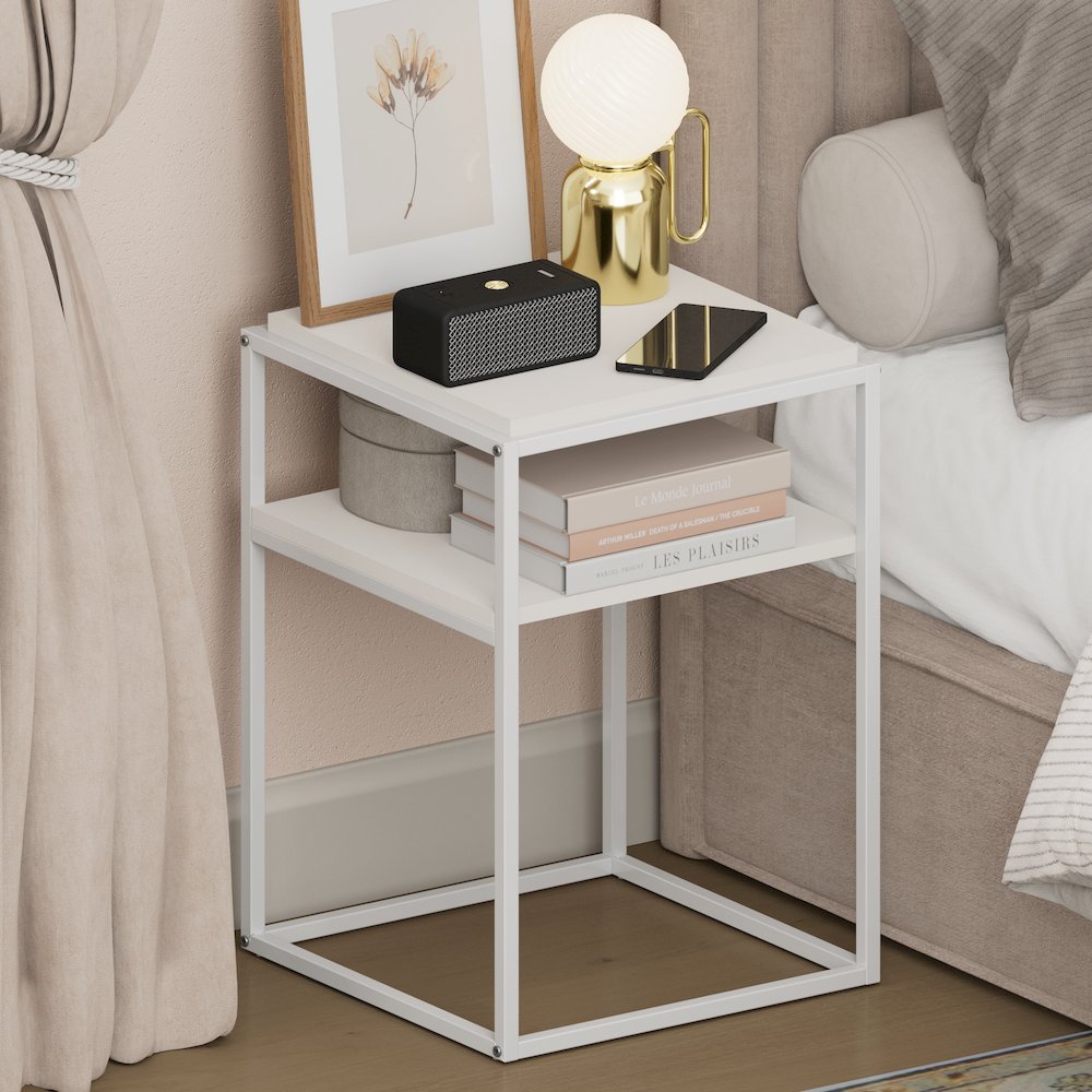 MORETTI Night Stand, 2-Tier with Open Shelf, Solid White. Picture 3