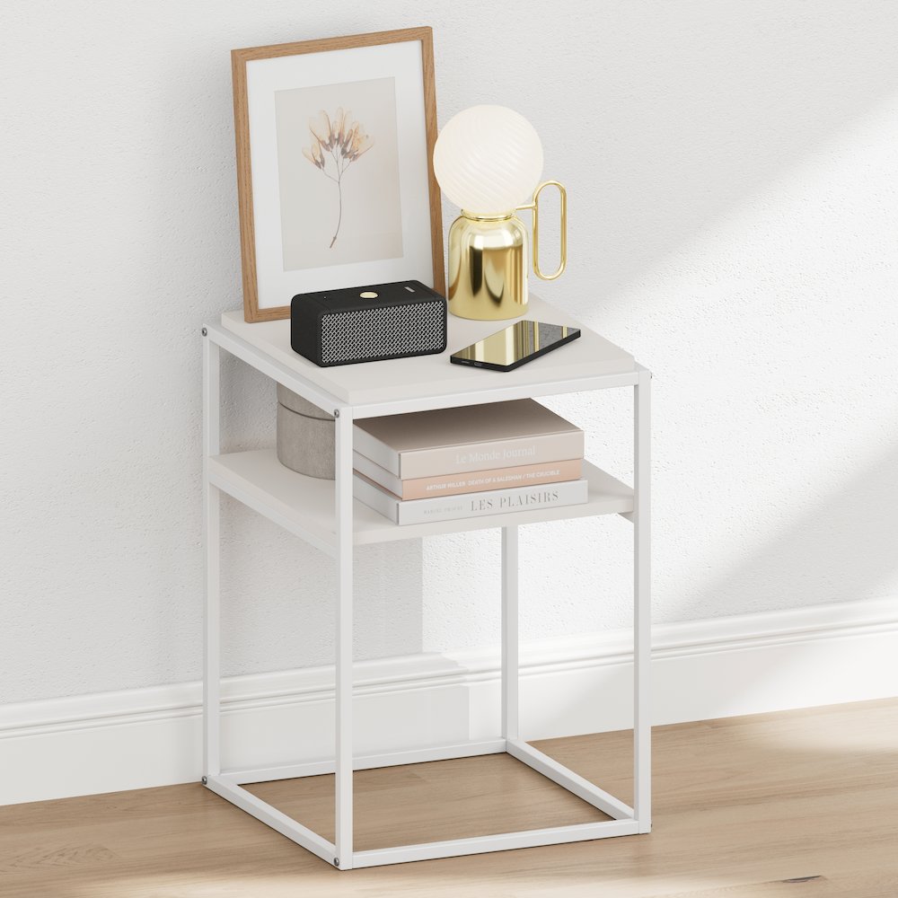 MORETTI Night Stand, 2-Tier with Open Shelf, Solid White. Picture 2