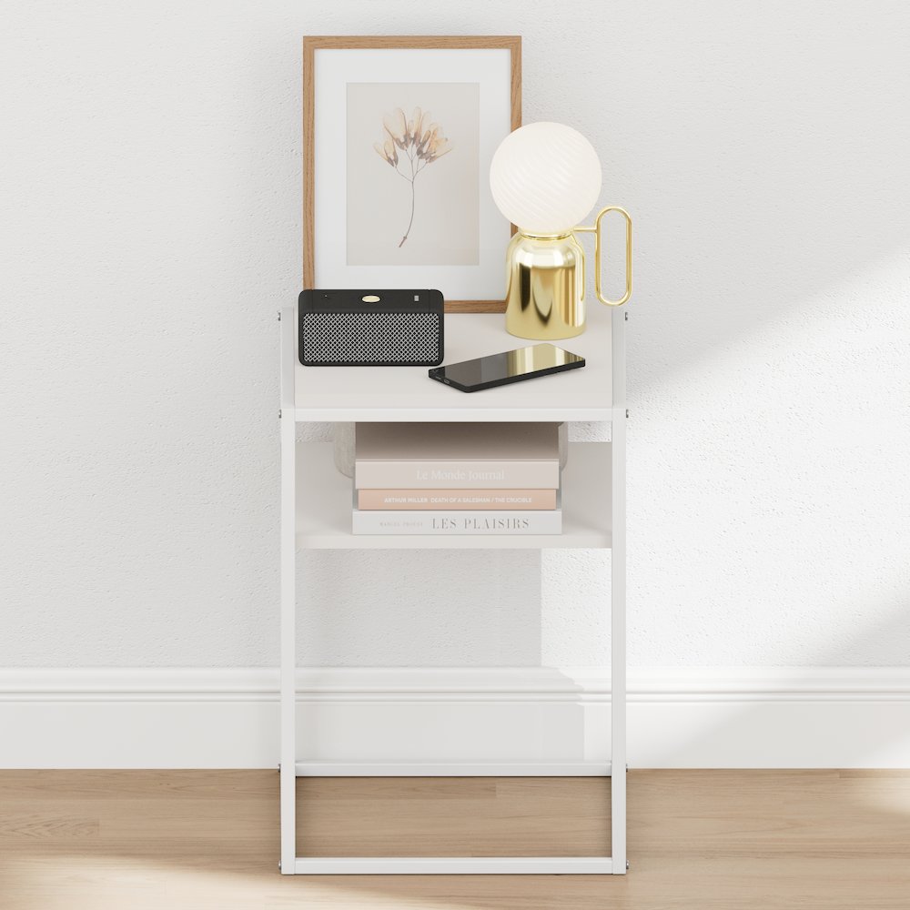 MORETTI Night Stand, 2-Tier with Open Shelf, Solid White. Picture 5