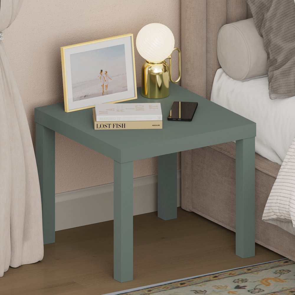 CLASSIC Night Stand, Square Nightstand, Thick Frame 4-leg Side Table, Sage Green. Picture 2
