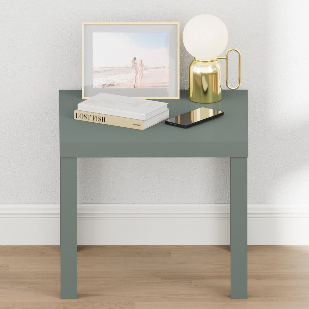 CLASSIC Night Stand, Square Nightstand, Thick Frame 4-leg Side Table, Sage Green. Picture 4
