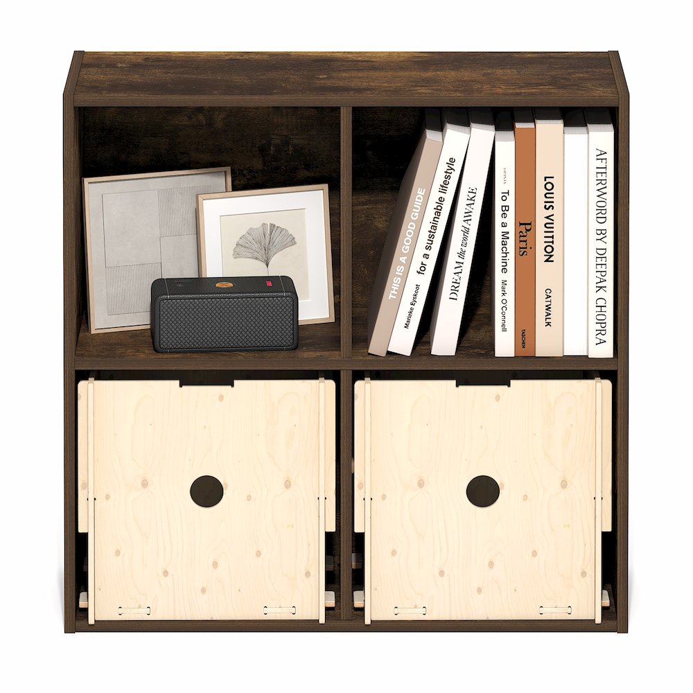 LUDER Book Shelf, 4-Cube Bookshelf, Bookcase with Open Shelves, Amber Pine. Picture 6