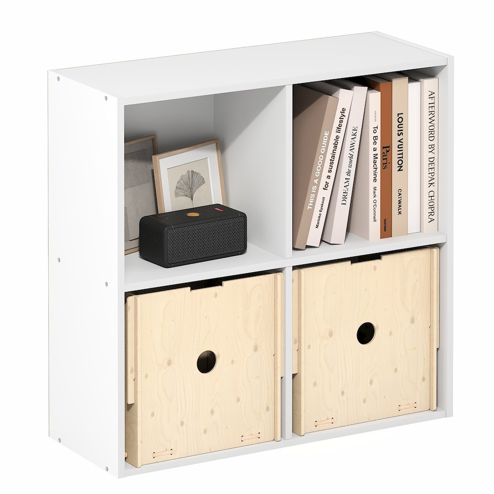 LUDER Book Shelf, 4-Cube Bookshelf, Bookcase with Open Shelves, White. Picture 3