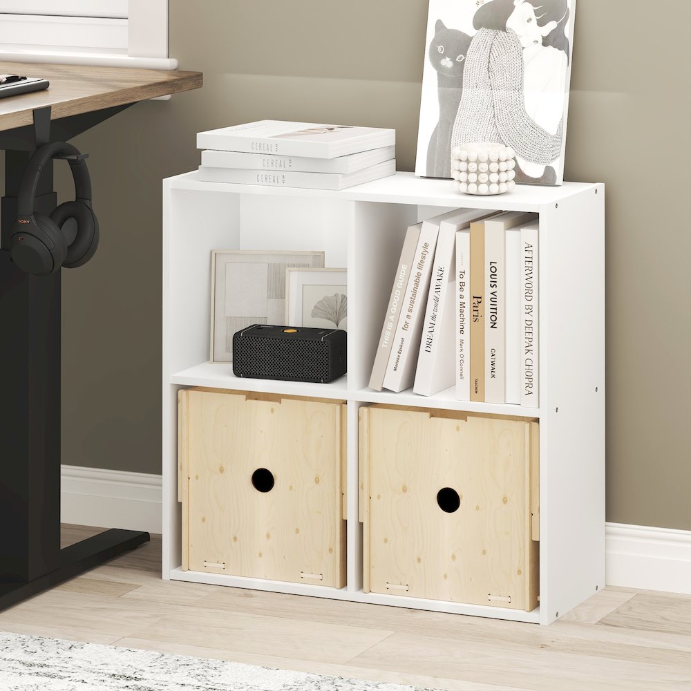 LUDER Book Shelf, 4-Cube Bookshelf, Bookcase with Open Shelves, White. Picture 2
