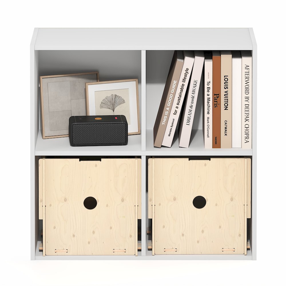 LUDER Book Shelf, 4-Cube Bookshelf, Bookcase with Open Shelves, White. Picture 5