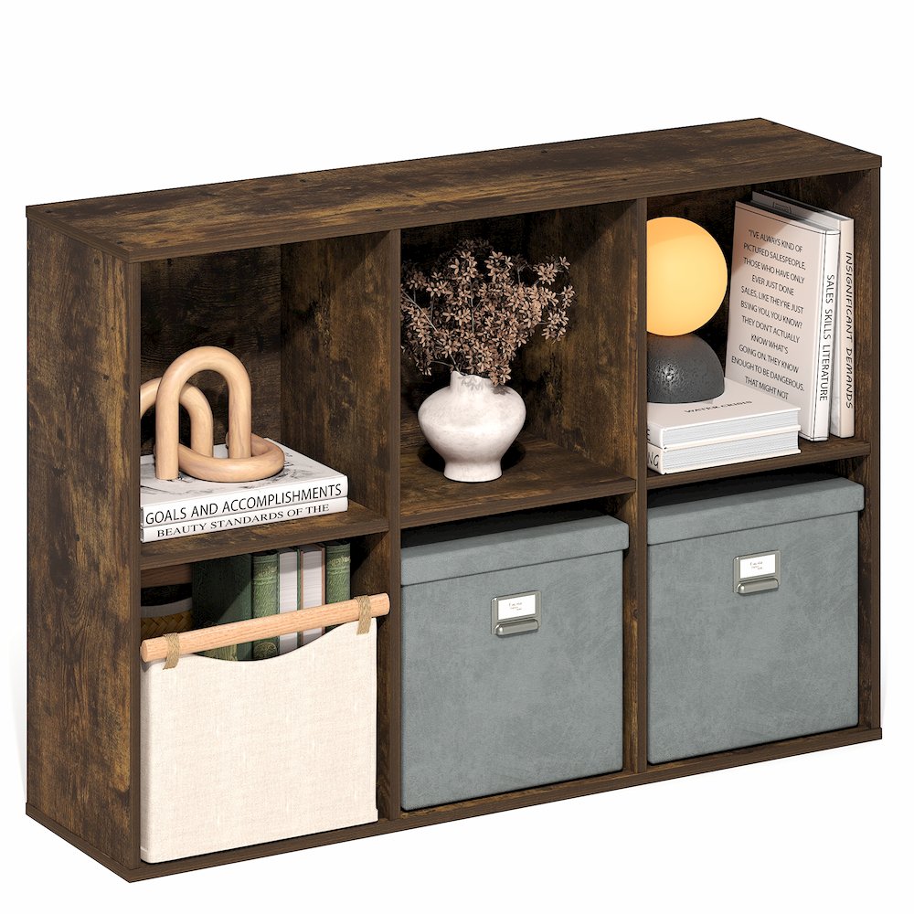LUDER Book Shelf, 6-Cube Bookshelf, Bookcase with Open Shelves, Amber Pine. Picture 5