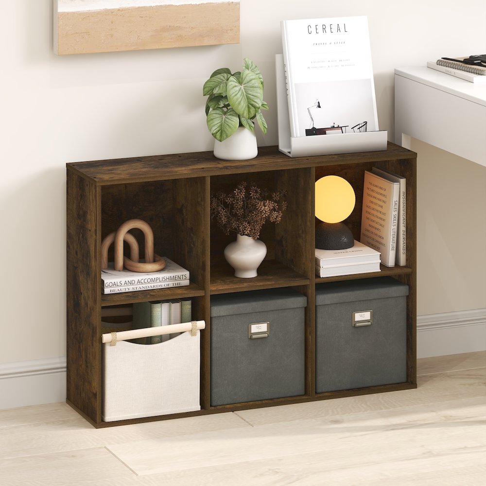 LUDER Book Shelf, 6-Cube Bookshelf, Bookcase with Open Shelves, Amber Pine. Picture 2