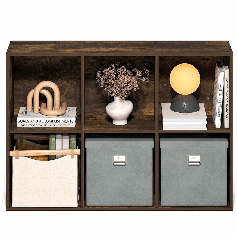 LUDER Book Shelf, 6-Cube Bookshelf, Bookcase with Open Shelves, Amber Pine. Picture 8
