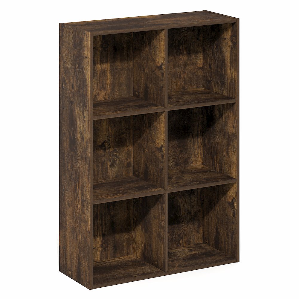 LUDER Book Shelf, 6-Cube Bookshelf, Bookcase with Open Shelves, Amber Pine. Picture 1
