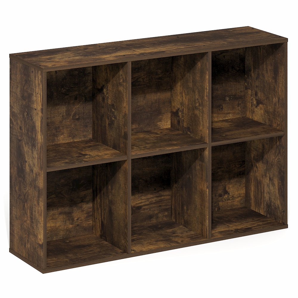 LUDER Book Shelf, 6-Cube Bookshelf, Bookcase with Open Shelves, Amber Pine. Picture 4