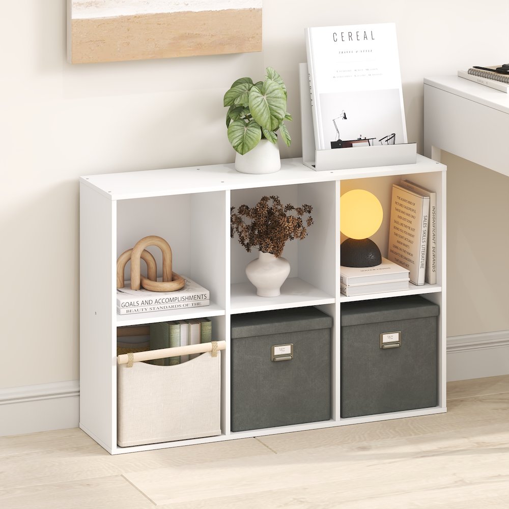 LUDER Book Shelf, 6-Cube Bookshelf, Bookcase with Open Shelves, White. Picture 2