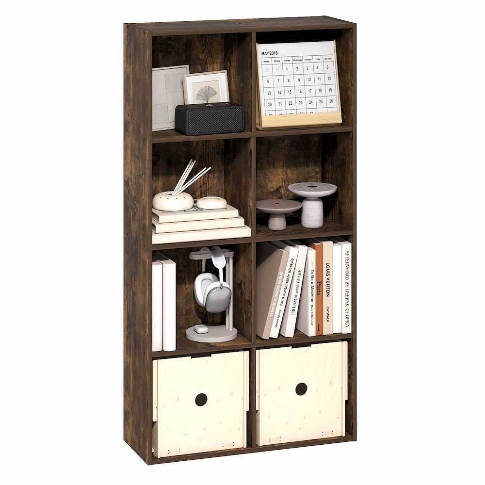 LUDER Book Shelf, 8-Cube Bookshelf, Bookcase with Open Shelves, Amber Pine. Picture 5