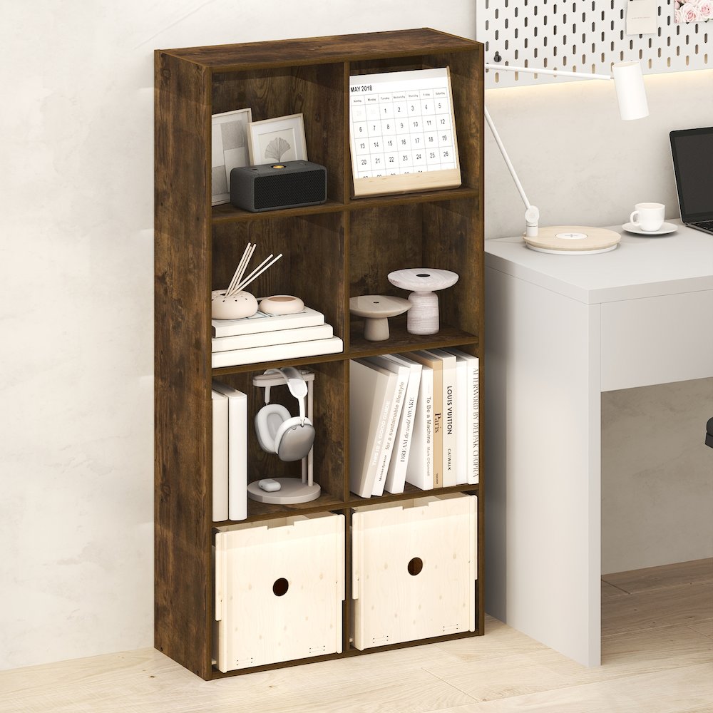 LUDER Book Shelf, 8-Cube Bookshelf, Bookcase with Open Shelves, Amber Pine. Picture 2