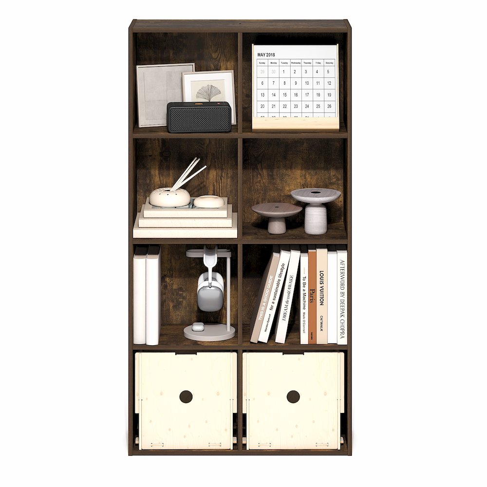 LUDER Book Shelf, 8-Cube Bookshelf, Bookcase with Open Shelves, Amber Pine. Picture 8