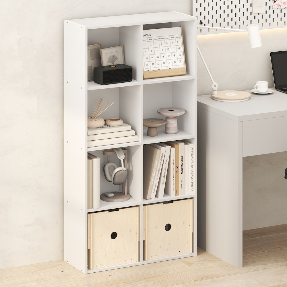 LUDER Book Shelf, 8-Cube Bookshelf, Bookcase with Open Shelves, White. Picture 2