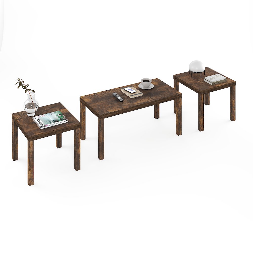 CLASSIC Living Room Table Set of 3, 1.8 Inch Thick Tabletop, Amber Pine. Picture 7