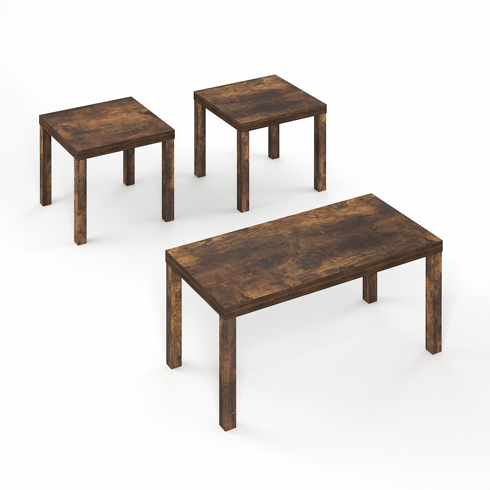 CLASSIC Living Room Table Set of 3, 1.8 Inch Thick Tabletop, Amber Pine. Picture 3
