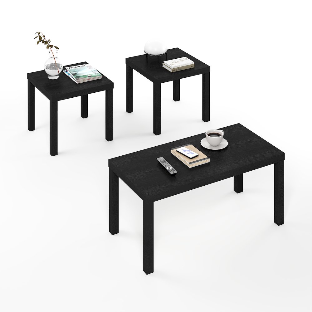 CLASSIC Living Room Table Set of 3, 1.8 Inch Thick Tabletop, Black. Picture 4