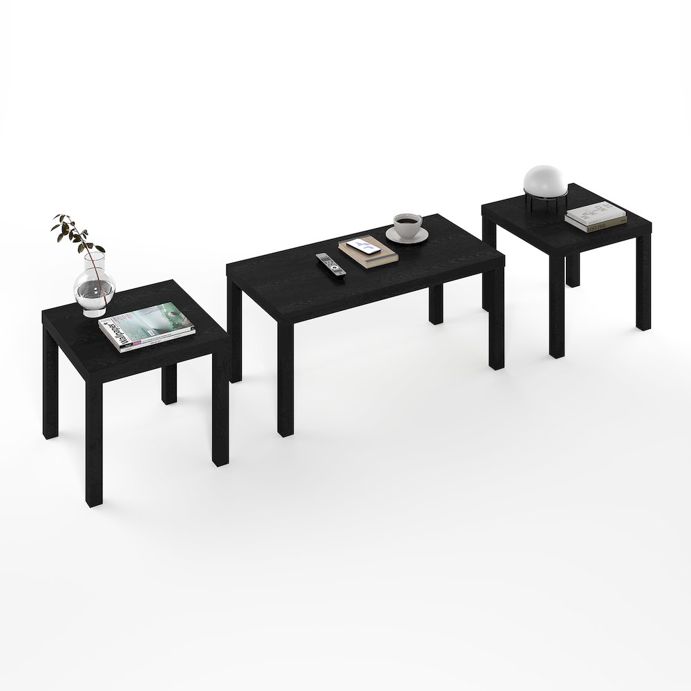 CLASSIC Living Room Table Set of 3, 1.8 Inch Thick Tabletop, Black. Picture 7