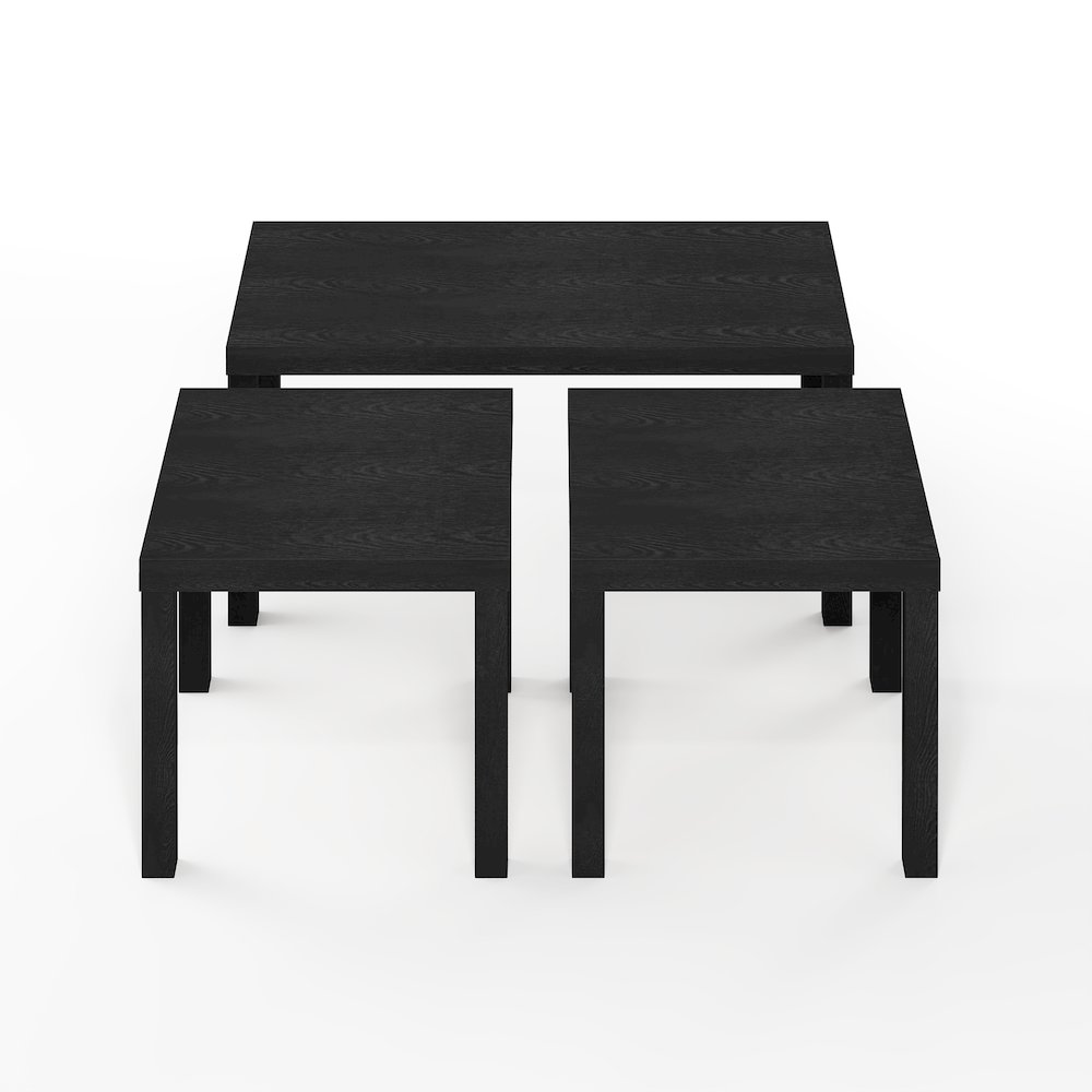 CLASSIC Living Room Table Set of 3, 1.8 Inch Thick Tabletop, Black. Picture 1