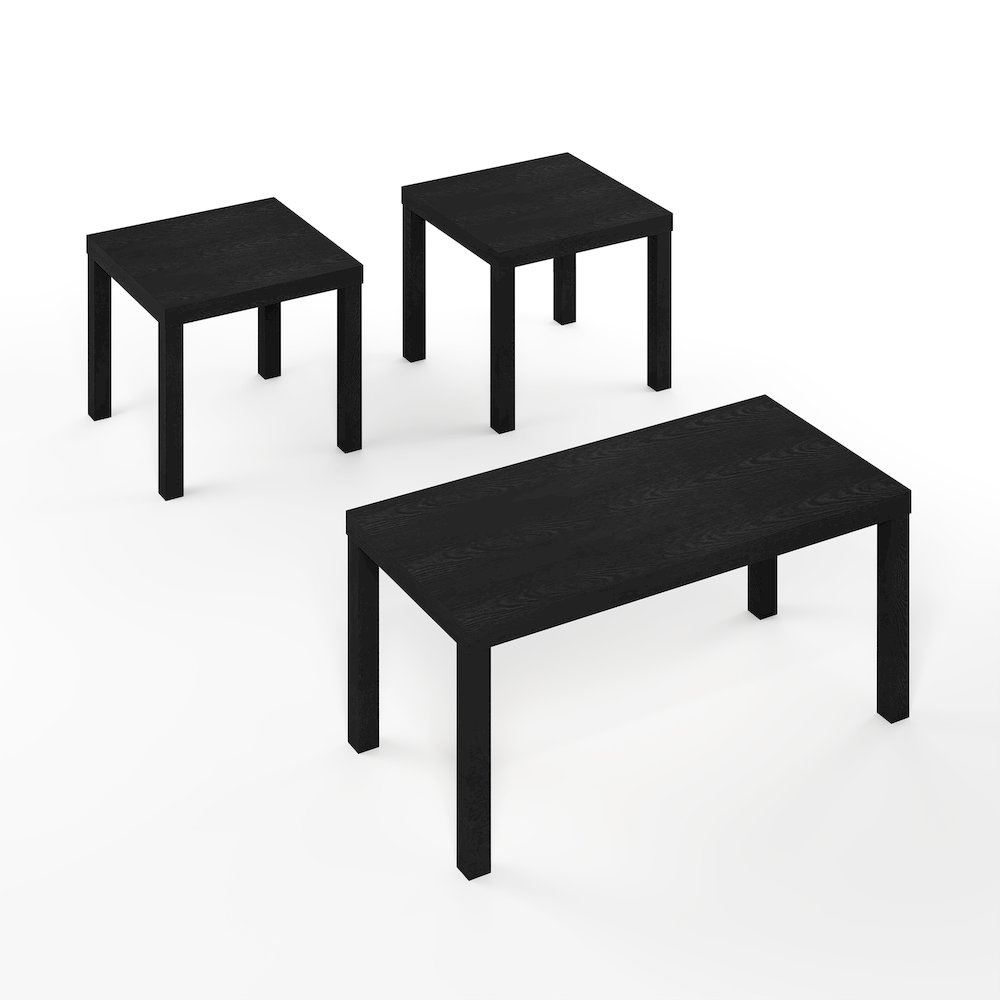 CLASSIC Living Room Table Set of 3, 1.8 Inch Thick Tabletop, Black. Picture 3