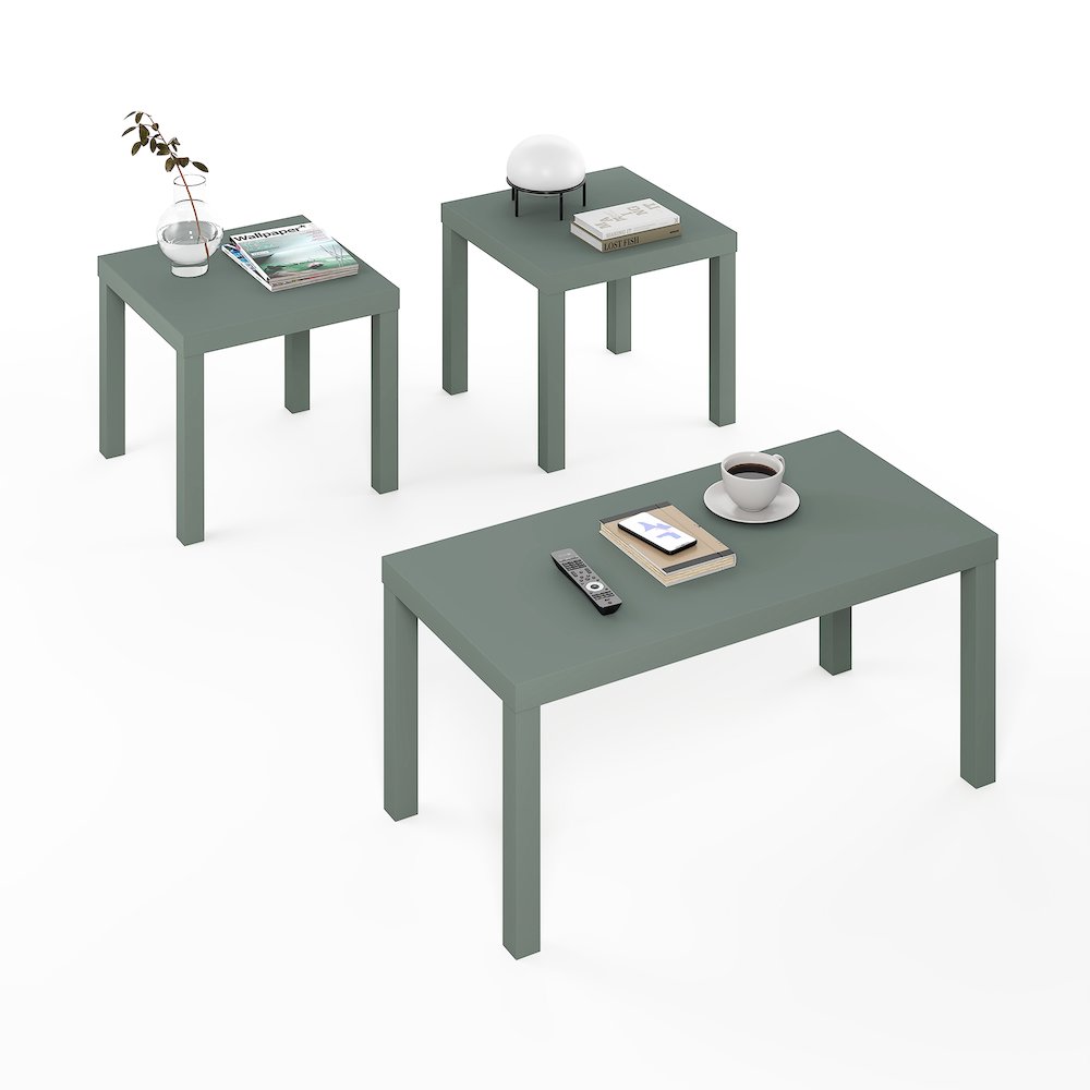 CLASSIC Living Room Table Set of 3, 1.8 Inch Thick Tabletop, Sage Green. Picture 4