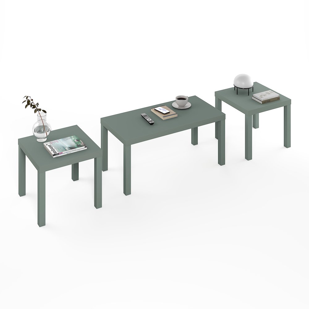 CLASSIC Living Room Table Set of 3, 1.8 Inch Thick Tabletop, Sage Green. Picture 7