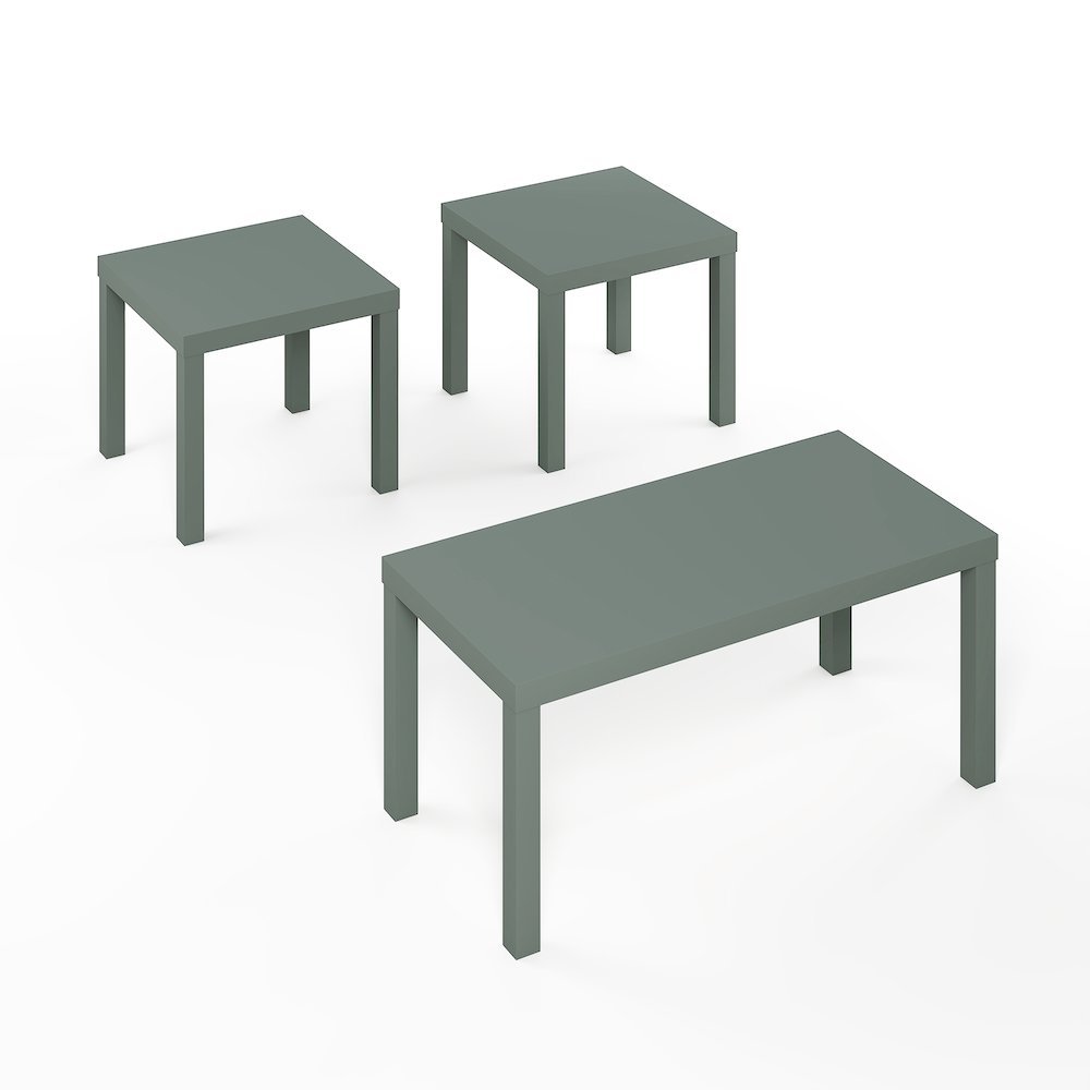 CLASSIC Living Room Table Set of 3, 1.8 Inch Thick Tabletop, Sage Green. Picture 3