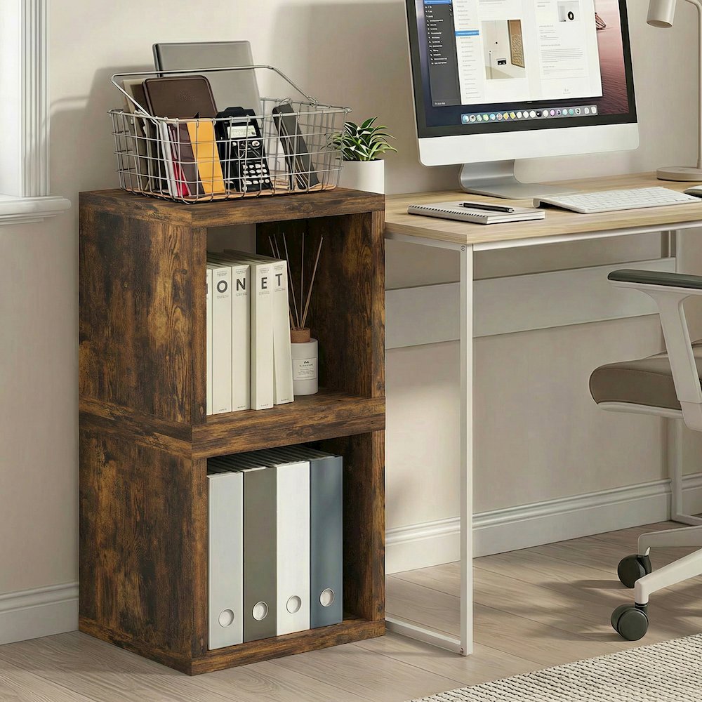 CUBICLE Book Shelf, Set of 2 Stackable Bookshelf,Cube Storage Organizer Bookcase. Picture 2