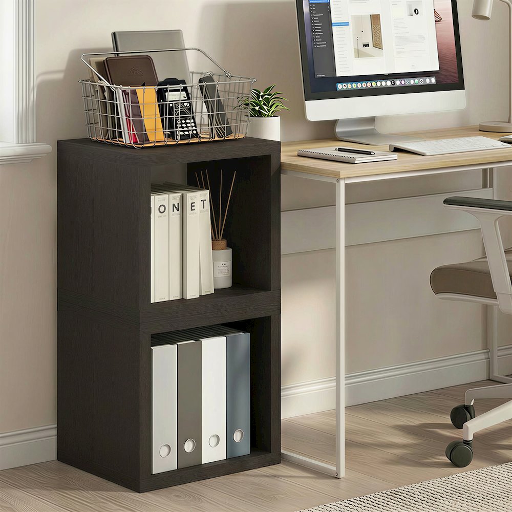 CUBICLE Book Shelf, Set of 2 Stackable Bookshelf,Cube Storage Organizer Bookcase. Picture 2