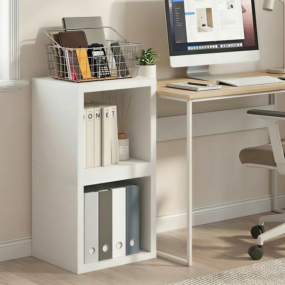 CUBICLE Book Shelf, Set of 2 Stackable Bookshelf,Cube Storage Organizer Bookcase. Picture 2