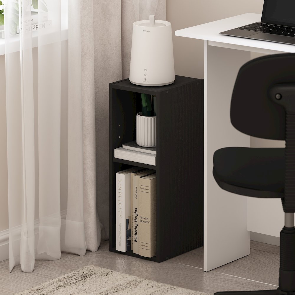 FULDA Book Shelf, 2-Tier Narrow Storage Cabinet, Blackwood. Picture 2