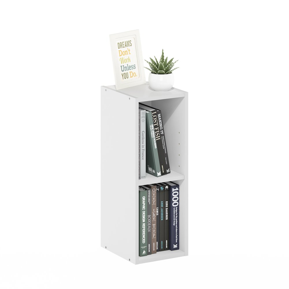 FULDA Book Shelf, 2-Tier Narrow Storage Cabinet, White. Picture 4