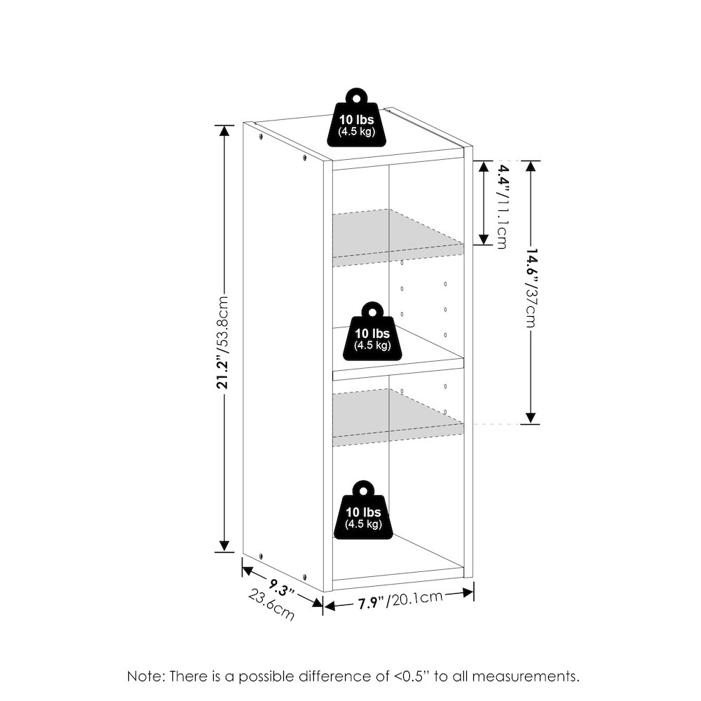 FULDA Book Shelf, 2-Tier Narrow Storage Cabinet, White. Picture 6