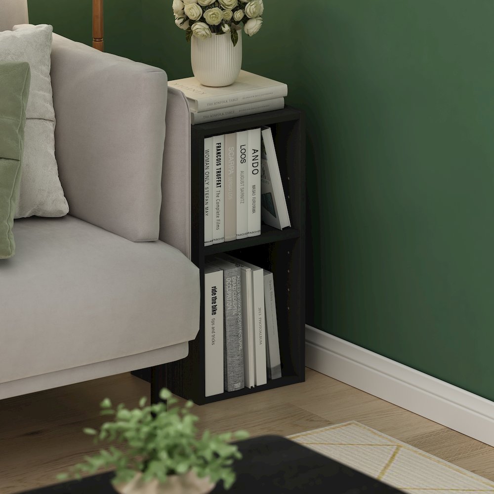 FULDA Book Shelf, 2-Tier Narrow Storage Cabinet, Blackwood. Picture 2