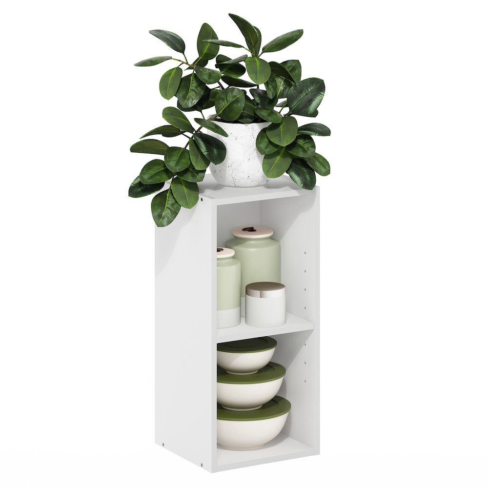 FULDA Book Shelf, 2-Tier Narrow Storage Cabinet, White. Picture 4