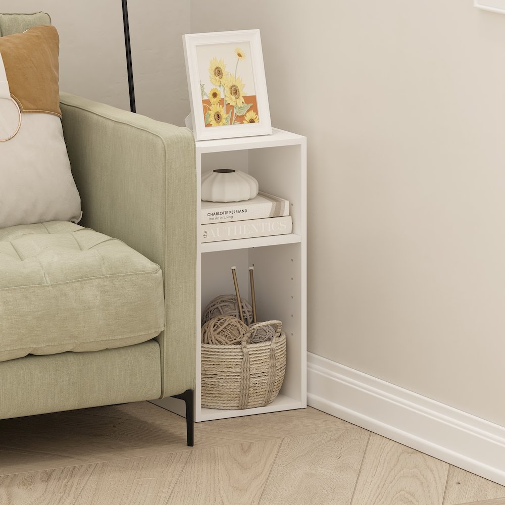 FULDA Book Shelf, 2-Tier Narrow Storage Cabinet, White. Picture 2