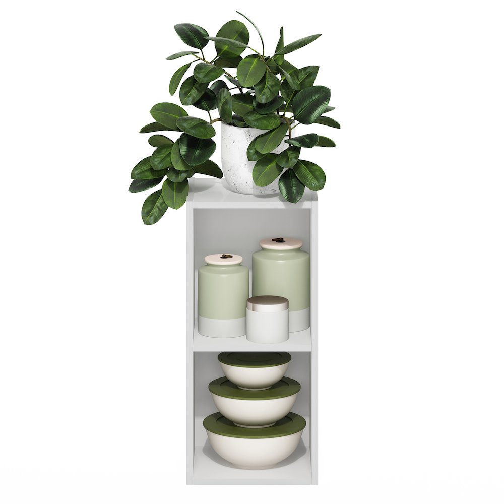 FULDA Book Shelf, 2-Tier Narrow Storage Cabinet, White. Picture 7